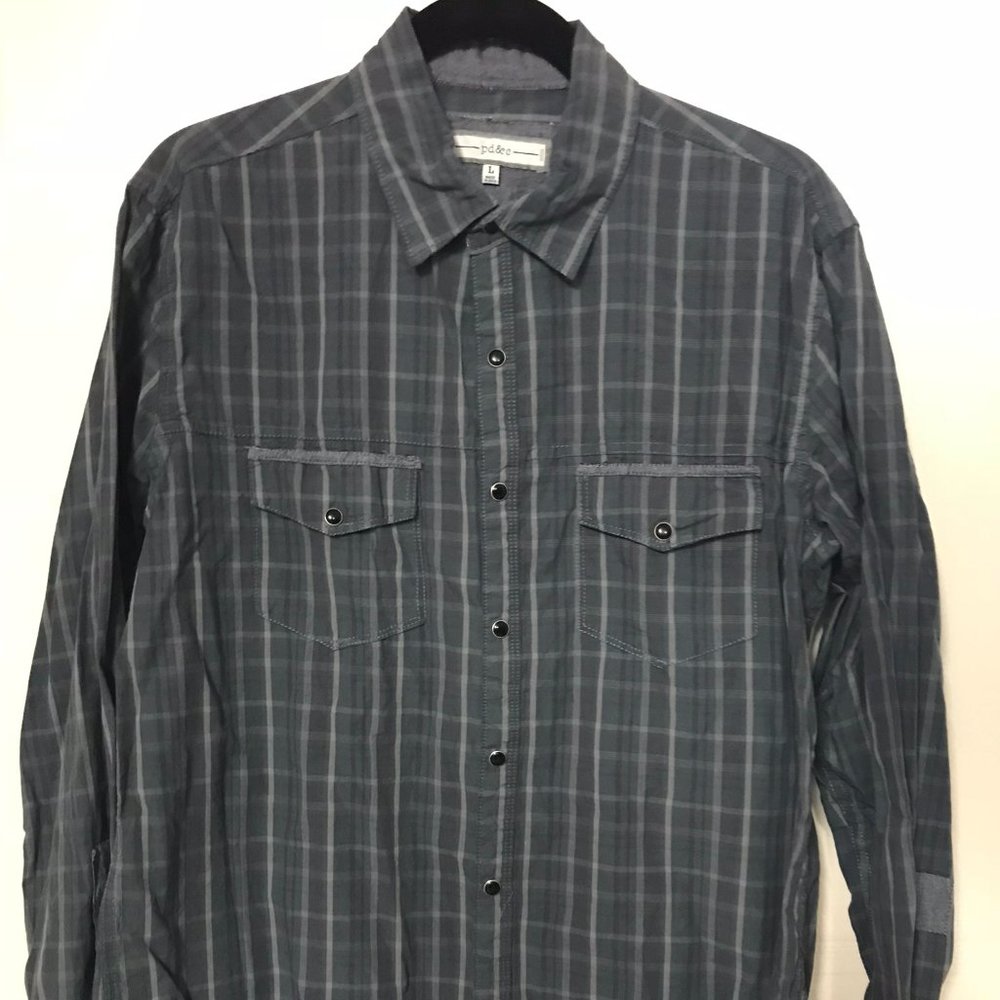 Men's Large Western Pearl Snap Button Shirt Grey L